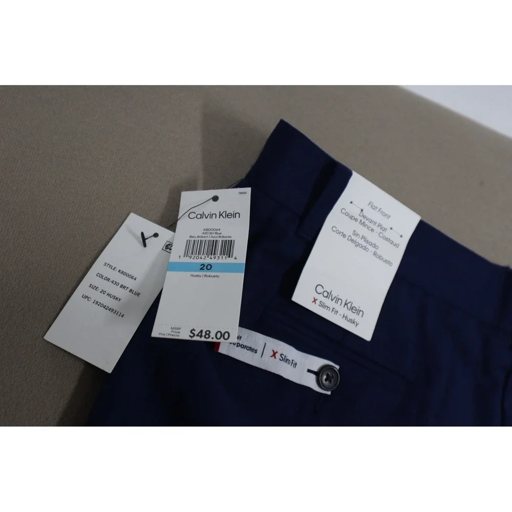 Calvin Klein Boys Bi-Stretch Dress Pant‎ Straight Leg Fit Bright Blue Size 20H